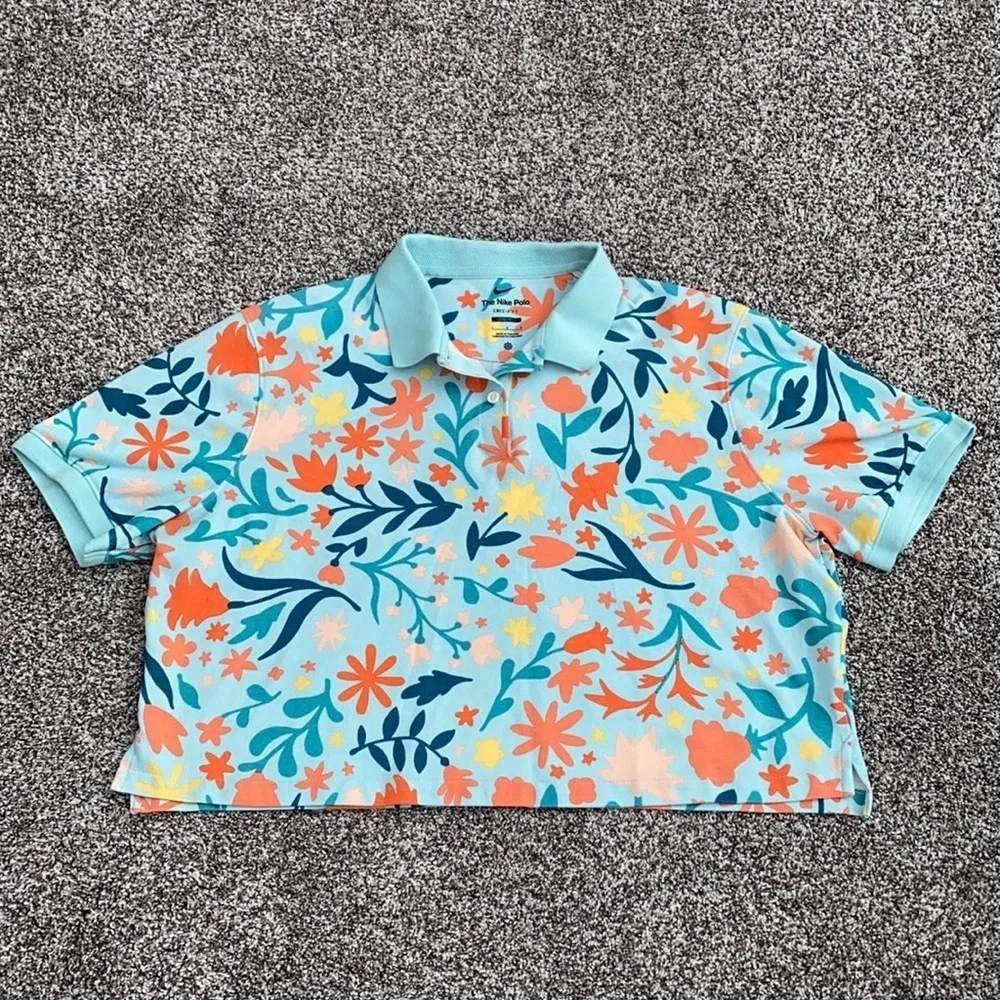 Nike Polo Dri-Fit Women's Printed Cropped Golf Polo in Floral Print
